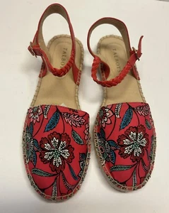 Talbots Damen-Sandalen 7,5 rot Blumenmuster Zehenpartie geflochten Knöchelriemen gepolstert flach - Bild 1 von 12