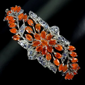 Brazalete de plata de ley 925 ovalado ópalo naranja tanzanita piedras preciosas naturales joyería - Imagen 1 de 13