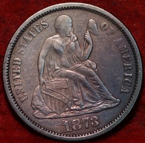 Nice Color 1873 Closed 3 Philadelphia Mint Silver Seated Liberty Dime No Arrows - Picture 1 of 2