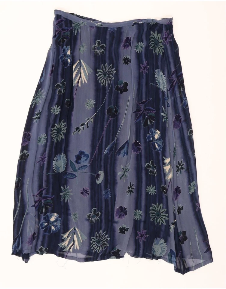MONSOON Womens High Waist A-Line Skirt UK 22 2XL W34 Blue Floral Cotton DT05 - Image 1 of 3