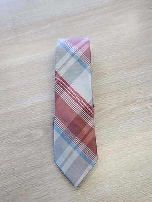 Corbata Express 100 % seda gris azul rosa y blanco a rayas para hombre nueva con etiquetas Foto 1 de 4