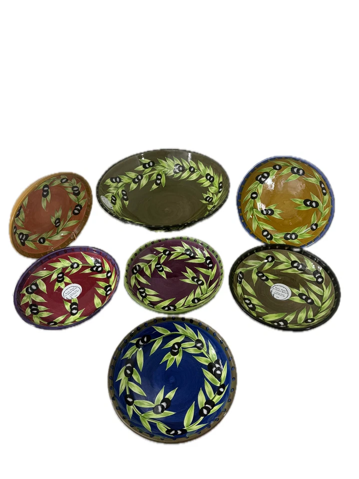 Juego completo de 7 ensaladeras de pasta Laurie Gates Ware aceitunas 15" para servir + 9,75" Foto 1 de 4