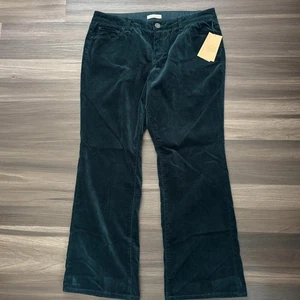 Coldwater Creek Damen Hose 16P dunkelgrün Samt gerades Bein hoher Bund - Bild 1 von 5