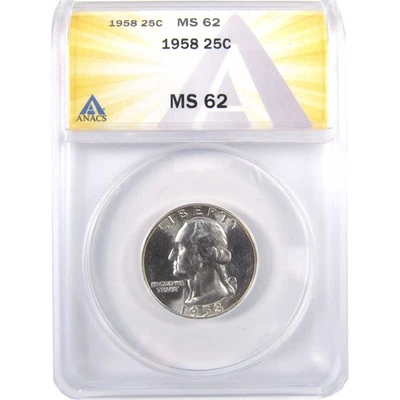 1958 Washington Quarter MS 62 ANACS Silver Uncirculated SKU:I18473 - Image 1 of 4