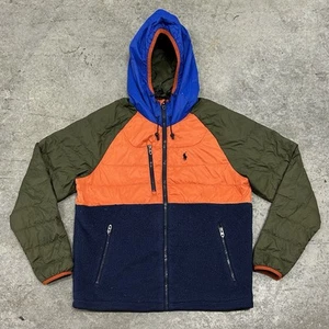 Polo Ralph Lauren Jacket Puffer Fleece Hoodie Adult Medium Rare Colorful Orange - Picture 1 of 10