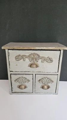 Boticario francés rural envejecido y envejecido rústico madera 3 cajones estante cuidador Foto 1 de 4