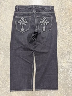 Pantalones de mezclilla holgados de colección Avirex bordados cruzados patinador Y2K negros talla 36/30 Foto 1 de 4