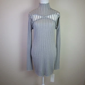 Dion Lee X Braid Light Reflective Knit Mini Dress Silver Cut Out BNWT Size L - Picture 1 of 11