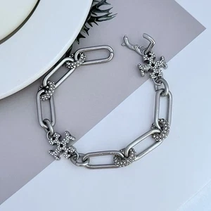 Tory Burch Crystal Logo Classic Double T Lady Chain Bracelet - Picture 1 of 6