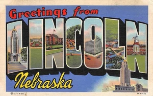 LINCOLN Nebraska Large Letter Linen Greetings ca 1940s Vintage Postcard - Picture 1 of 1