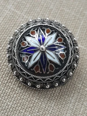 Antique Norwegian 830S Silver with Enamel Center Pin Brooch - Image 1 of 4