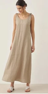 Neu mit Etikett Lintico 100 % beige Leinen Kleid zum Binden A-Linie ärmellos L Strand Boho - Bild 1 von 9