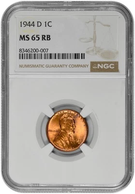 1944 D 1c Lincoln Wheat Cent NGC MS 65 RB - Image 1 of 2