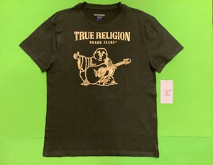 TRUE RELIGION Men’s Short Sleeve T-Shirt Size LARGE Khaki w/Gold 100% Cotton - Picture 1 of 12