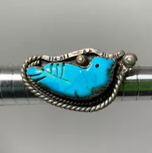 Anillo Fetiche Grande Nativo Plata Esterlina Turquesa Figura Trueno Pájaro Firmado - Imagen 1 de 11
