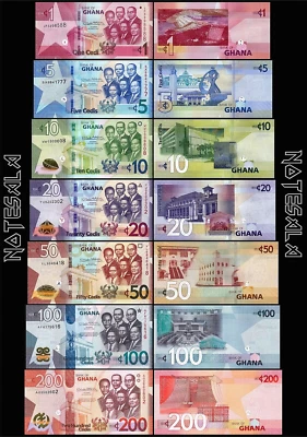 GHANA FULL SET 7 Pcs 1,5,10,20,50,100 & 200 CEDIS 2019/2022 Pick-45 to P-51 UNC - Image 1 of 4