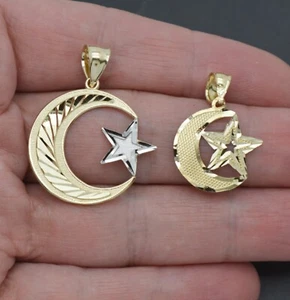 10k Solid Yellow Gold Tone Charm Moon-Star Pendants Small/ Medium - Picture 1 of 9