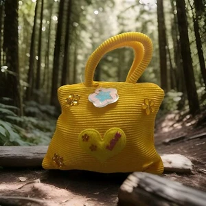 NEW Little Girls Yellow Fabric Purse Sparkly Love Hearts 📅✝️⛪🥚 - Picture 1 of 3