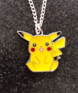 POKEMON PICACHU ENAMEL NECKLACE PENDANT 16" Silver Plated Chain in gift bag
