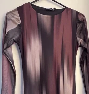 Boohoo bodycon Maxi Dress Sheer Sleeves Women Size 10 Neutral Colors Ombre Mesh - Picture 1 of 7