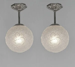HETTIER & VINCENT : a pair of 1930 Art Deco flush mounts #2 . Hanots lamp France - Picture 1 of 12