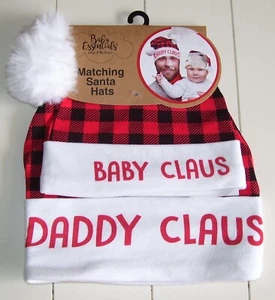 Baby Essentials Set of 2 Baby Claus and Daddy Claus Buffalo Plaid Santa Hats - Picture 1 of 2