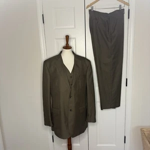 Geoffrey Beene 3 Piece Suit Mens Brown 46L Pants Flat Fronts 38" W 31 Inseam - Picture 1 of 18