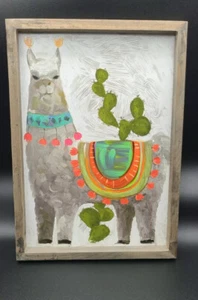 Pier One ausgefallenes Lama & Kaktus Metall und Holz Bild Spaziergang Kunst - Neu mit Etikett - Bild 1 von 6