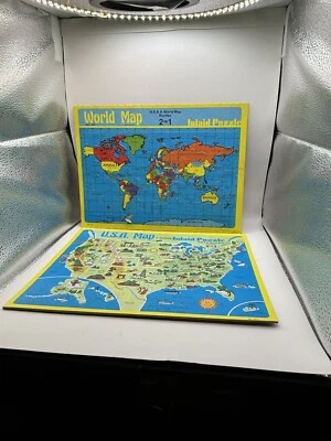 Vintage Set Of 2 Warren Paper Products World, U.S.A. Maps - Image 1 of 4