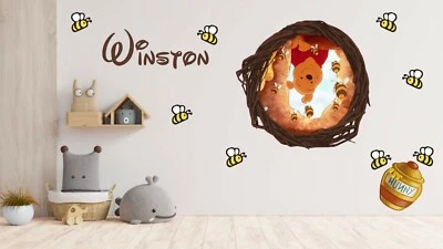 Winnie Portal Pooh Bees Children Nursery Bedroom Wall Decal w/ Personalised name - image 1 of 4