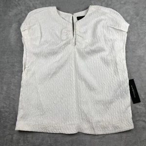 Donna Karan Dress Top Womens L White V Neck Cap Sleeve Lined Ruched Knit Pullove - Picture 1 of 14