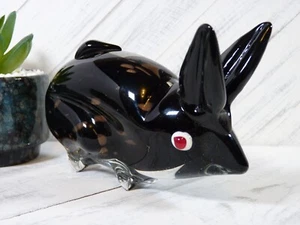 Vintage Studio Glass Aventurine Black & Copper Rabbit Paperweight Figurine - M3 - Picture 1 of 10