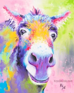 Impresión de arte de burro por Krystle Cole - arte caprichoso de animales de granja, pintura de burro - Imagen 1 de 8