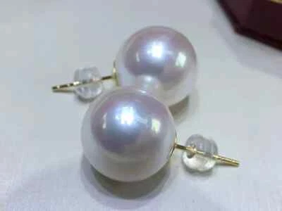 классический 11-12 мм Южное море круглый белый жемчуг серьги-гвоздики 18k - Изображение 1 из 4