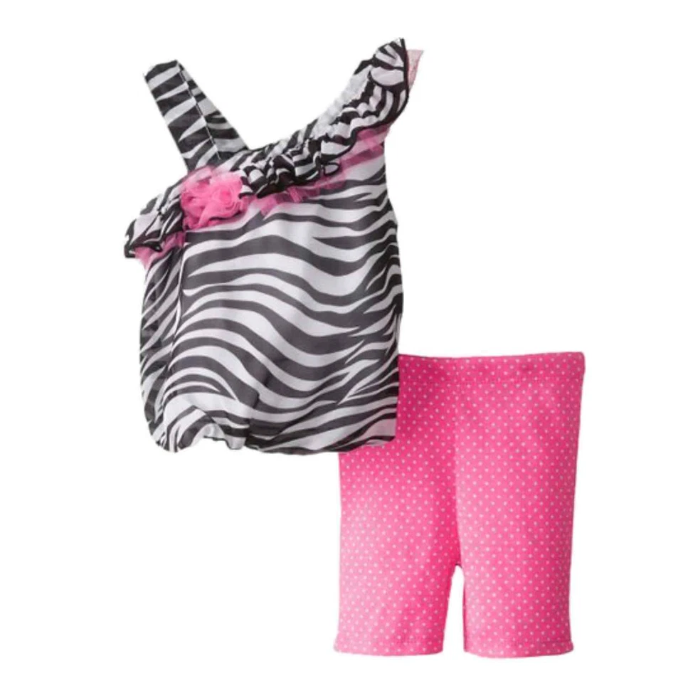 Conjunto de 2 piezas de leggings rosa con estampado de cebra y estampado de burbujas para bebé glamour infantil niña Foto 1 de 1