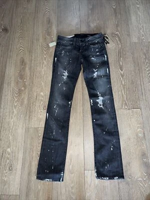Pantalón de mezclilla William Rast Savoy tiro ultra bajo negro salpicaduras. Talla 24. Nuevo con etiquetas. Foto 1 de 4