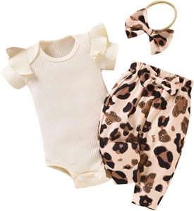 Baby Girls Ribbed Bodysuit Pants Outfits Spring Summer Clothes - Picture 1 of 12