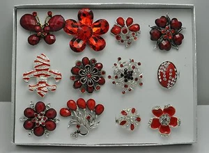 WR04 LOTE AL POR MAYOR 12 PIEZAS ROJO COLECCIÓN CHIC CÓCTEL DISFRAZ BISUTERÍA ANILLOS - Imagen 1 de 2