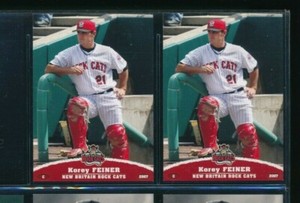 Lot (2) 2007 Grandstand #21 Korey Feiner New Britain Rock Cats (CA66) SWSW6 