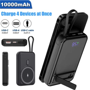 10000mAh Magnetic MagSafe Power Bank Wired Wireless Battery Charger for iPhone - Picture 1 of 17
