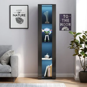 Black side cabinet with aluminum strip lamp,With large storage space - Picture 1 of 18