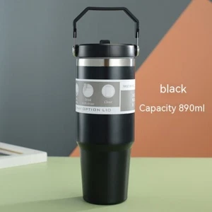 Black 890ml Stainless Steel Insulated Water Coffee Cup Sports Bottle Travel Mug - Picture 1 of 5