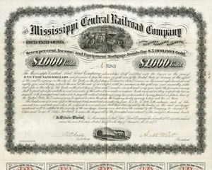 1873 Mississippi Central RR Bond Certificate - Bild 1 von 1