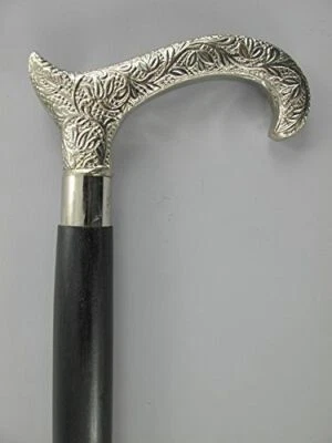 Vintage Silver Brass Head Antique Handle Handmade Walking Stick Wooden Cane Gift - Image 1 of 4
