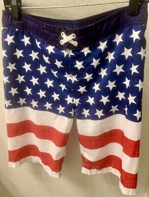 Cat Jack Red/White/Blue American Flag Elastic Waist Board Shorts Girls L 10/12 - Image 1 of 4