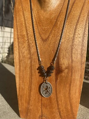 Мужская поясница подвеска, лава бисер ожерелье с омар застежка старинный серебряный цвет - Изображение 1 из 4