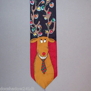 Hallmark Yule Tie Greetings REINDEER LIT UP Holiday Polyester Neck Tie USA #702 - Picture 1 of 1