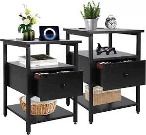 Nightstand End Table Bedside Table Drawer Bedside Furniture w/Charging, 2 pack - Picture 1 of 8