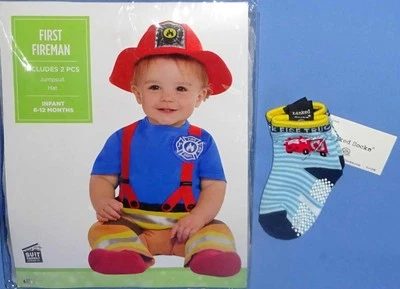 Primer Disfraz de Bombero-Niño 6-12 meses-NUEVOS Calcetines de Bombero-Mono-Sombrero-HALLOWEEN Foto 1 de 4