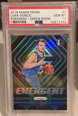 2018 PANINI PRIZM EMERGENT GREEN PRIZM #3 LUKA DONCIC PSA 10 DALLAS MAVERICKS - Image 1 of 2